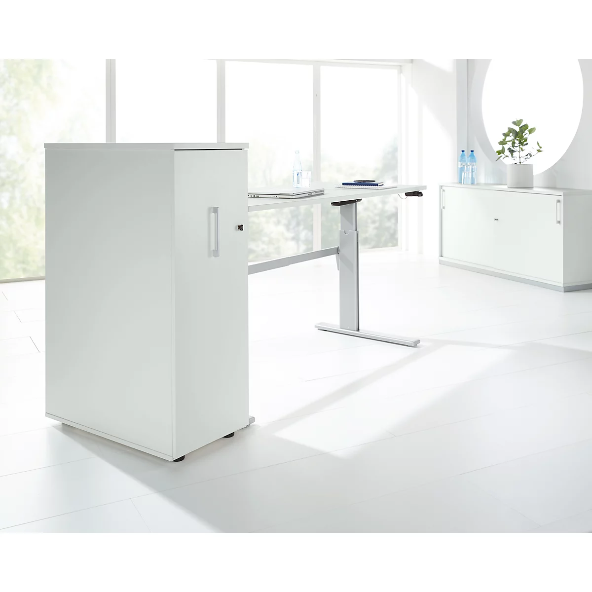 Schäfer Shop Caisson haut Genius TETRIS WOOD, 3 tiroirs + 1 tiroir à ustensiles, L 424 x P 803 x H 1296 mm, gris clair
