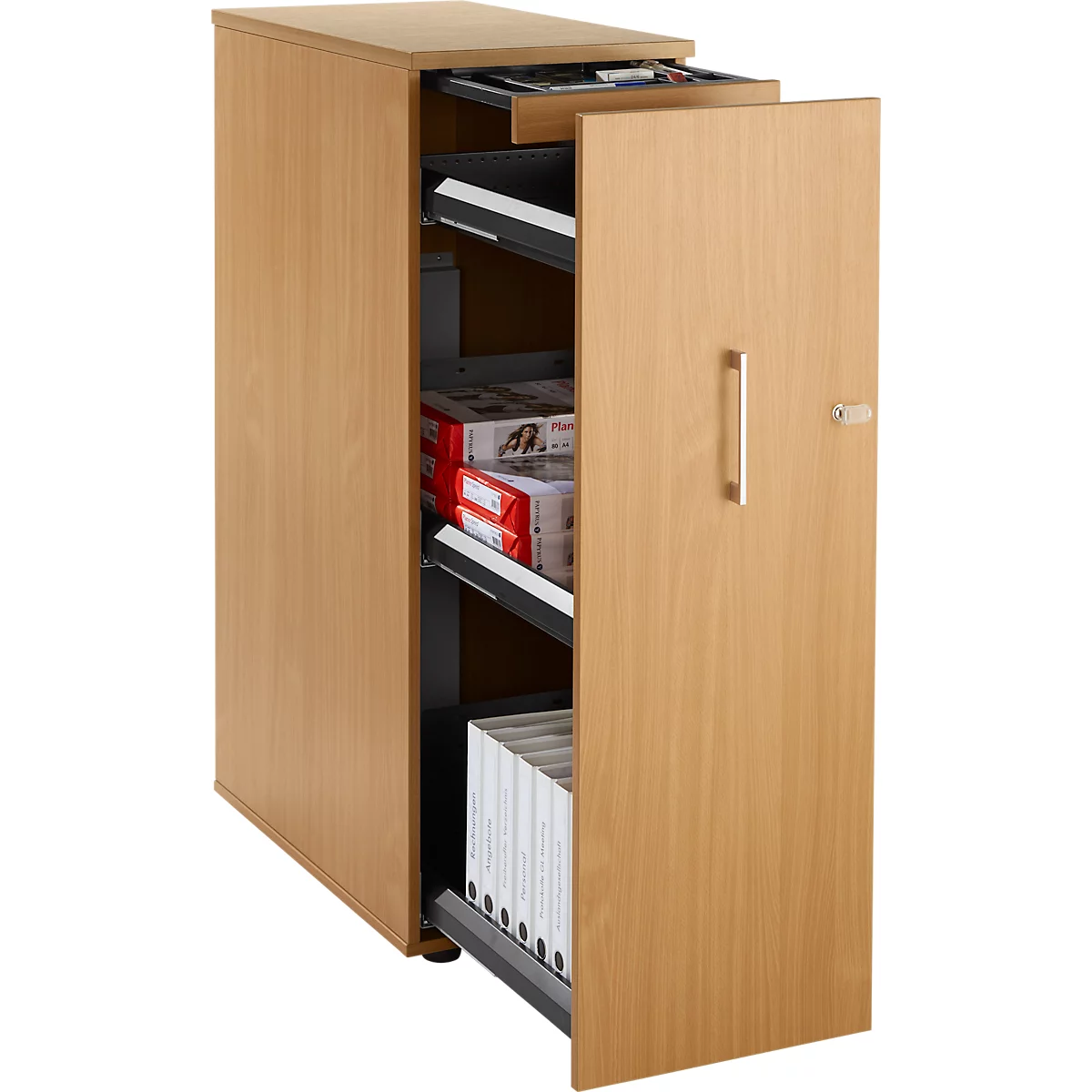 Schäfer Shop Caisson haut Genius TETRIS WOOD, 3 tiroirs + 1 tiroir à ustensiles, L 424 x P 803 x H 1296 mm, hêtre
