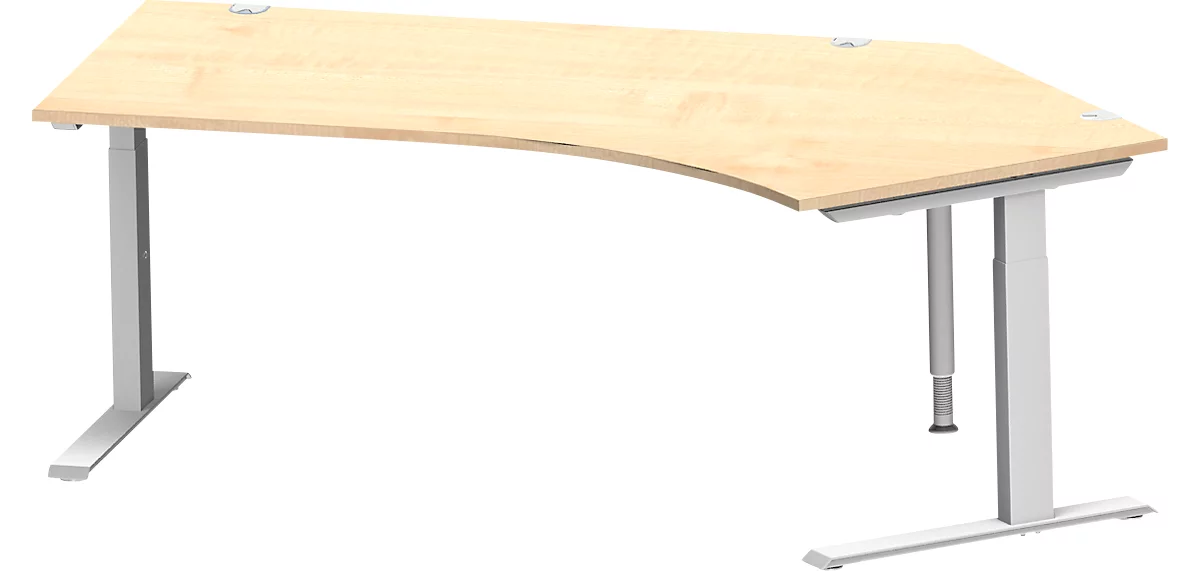 Schäfer Shop Escritorio angular Genius MODENA FLEX 135°, fijación derecha, tubo rectangular con pie en C, An 2165 mm, arce/blanco
