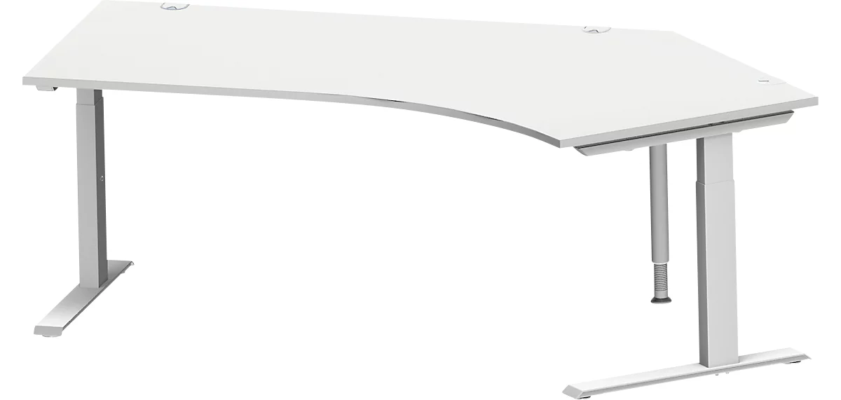 Schäfer Shop Escritorio angular Genius MODENA FLEX 135°, fijación derecha, tubo rectangular con pie en C, ancho 2165 mm, gris claro