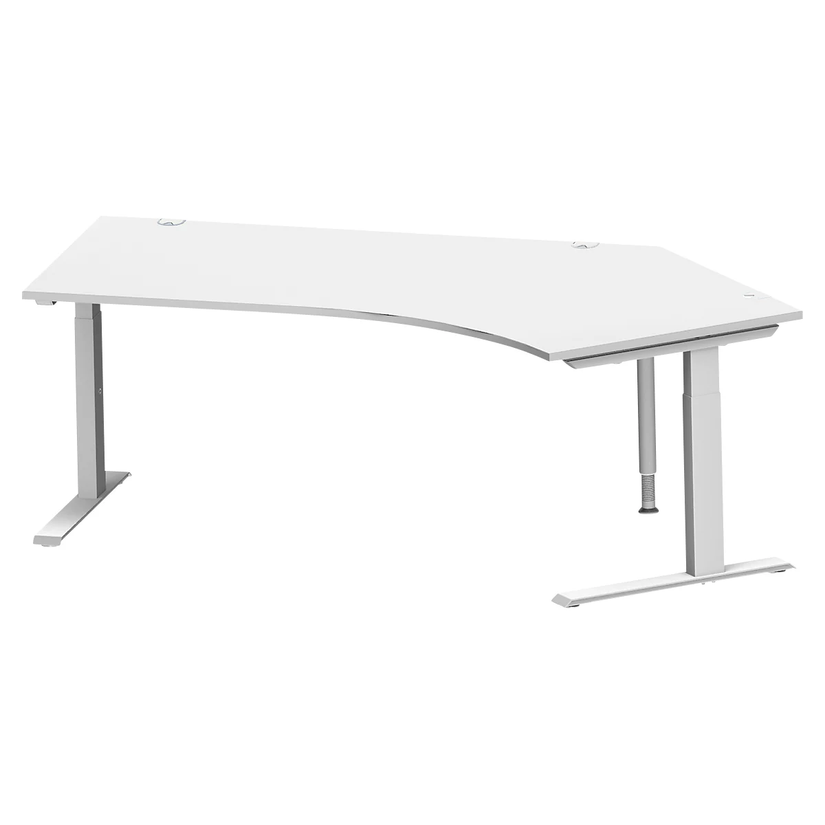 Schäfer Shop Escritorio angular Genius MODENA FLEX 135°, fijación derecha, tubo rectangular con pie en C, ancho 2165 mm, gris claro