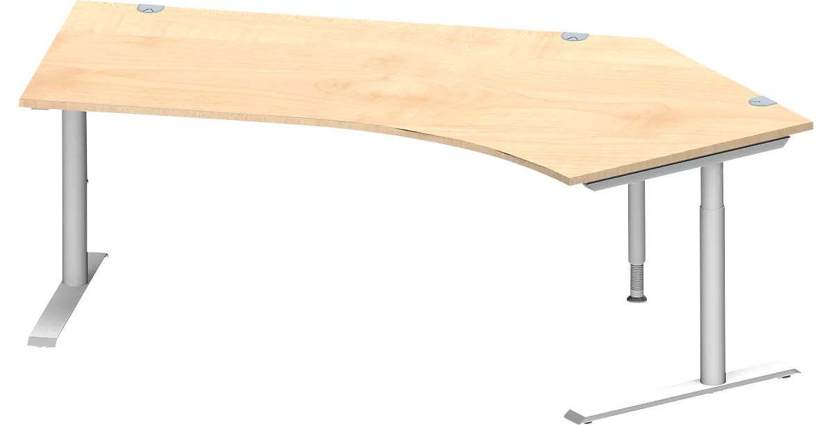 Schäfer Shop Escritorio angular Genius MODENA FLEX 135°, fijación derecha, tubo redondo con pata en C, An 2165 mm, arce