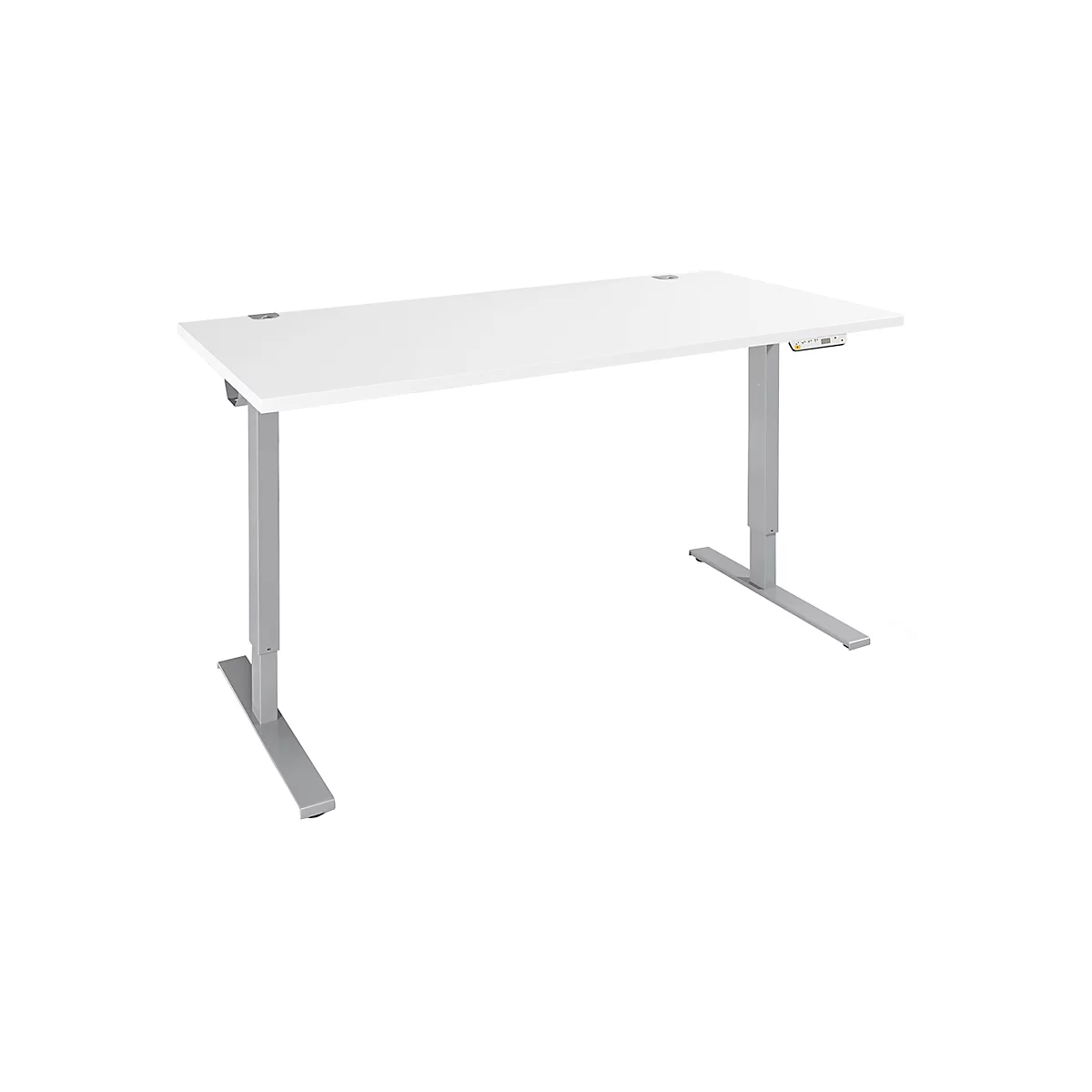 Schäfer Shop Escritorio Genius AERO FLEX, regulable eléctricamente en altura, rectangular, pie en T, An 1200 x Pr 800 x Al 620-1280 mm, aluminio blanco/blanco