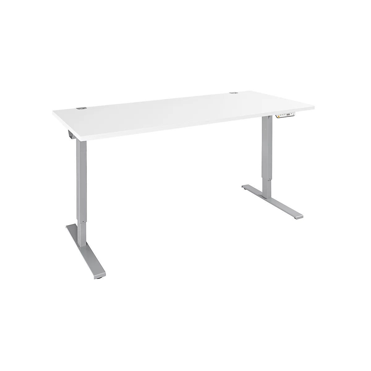 Schäfer Shop Escritorio Genius AERO FLEX, regulable eléctricamente en altura, rectangular, pie en T, An 1800 x Pr 800 x Al 620-1280 mm, aluminio blanco/blanco