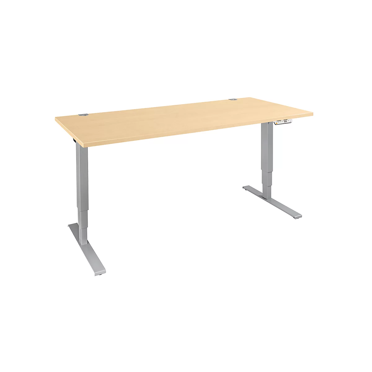 Schäfer Shop Escritorio Genius AERO FLEX, regulable eléctricamente en altura, rectangular, pie en T, An 1800 x Pr 800 x Al 620-1280 mm, arce/aluminio blanco