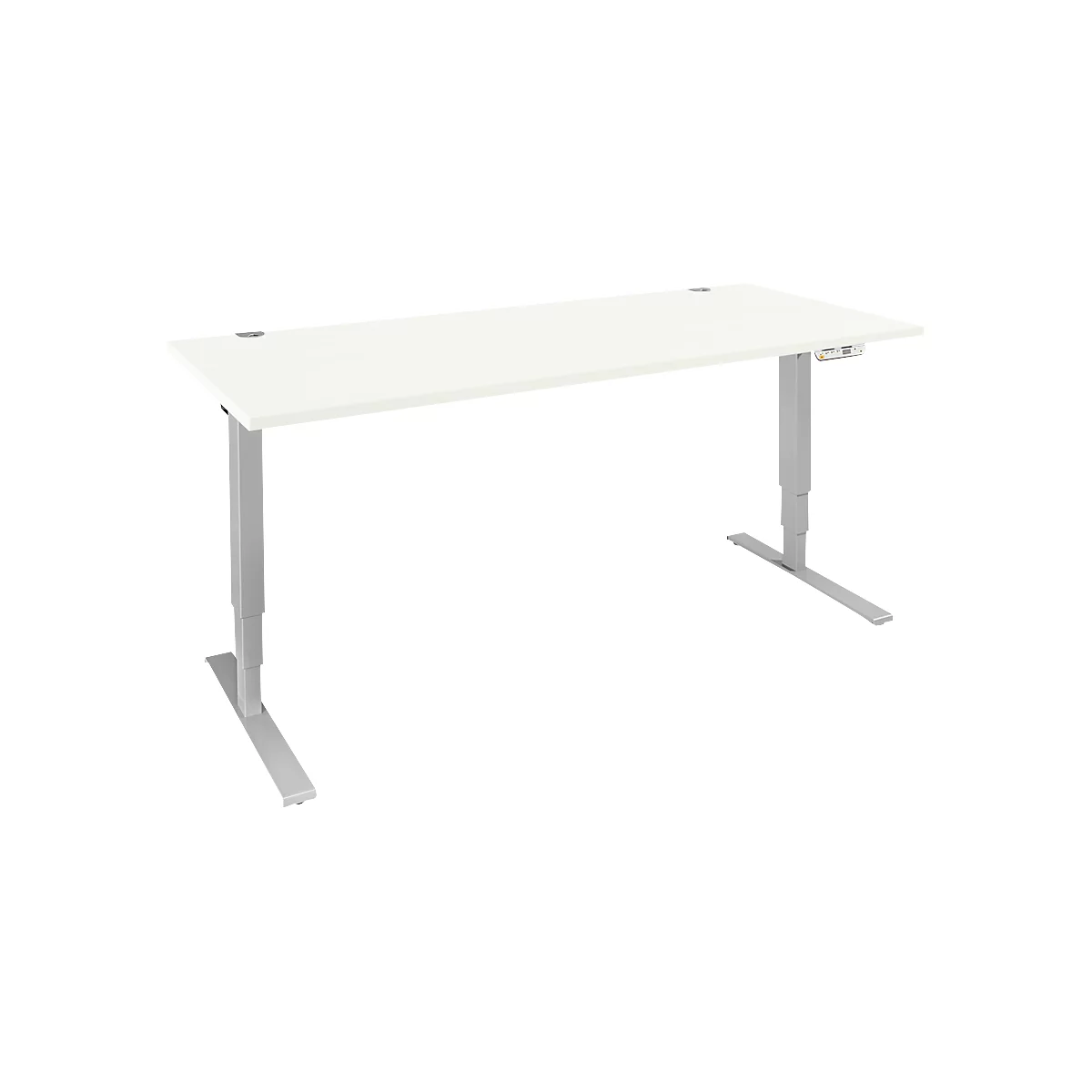 Schäfer Shop Escritorio Genius AERO FLEX, regulable eléctricamente en altura, rectangular, pie en T, ancho 1600 x fondo 800 x alto 620-1280 mm, aluminio blanco/blanco