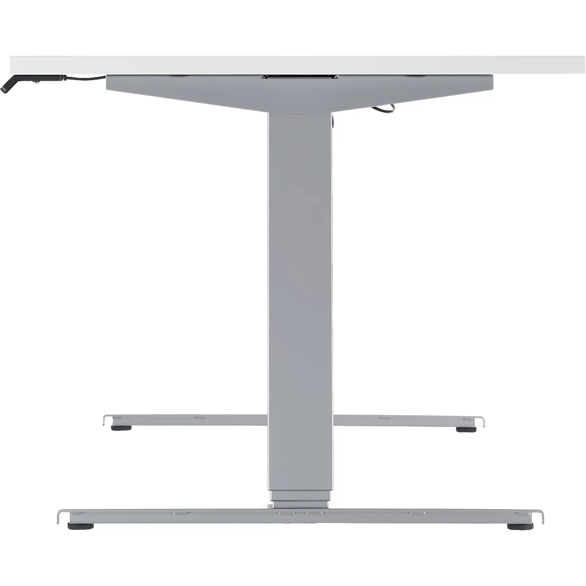 Schäfer Shop Escritorio Genius AERO FLEX, regulable eléctricamente en altura, rectangular, pie en T, ancho 1600 x fondo 800 x alto 620-1280 mm, aluminio blanco/blanco