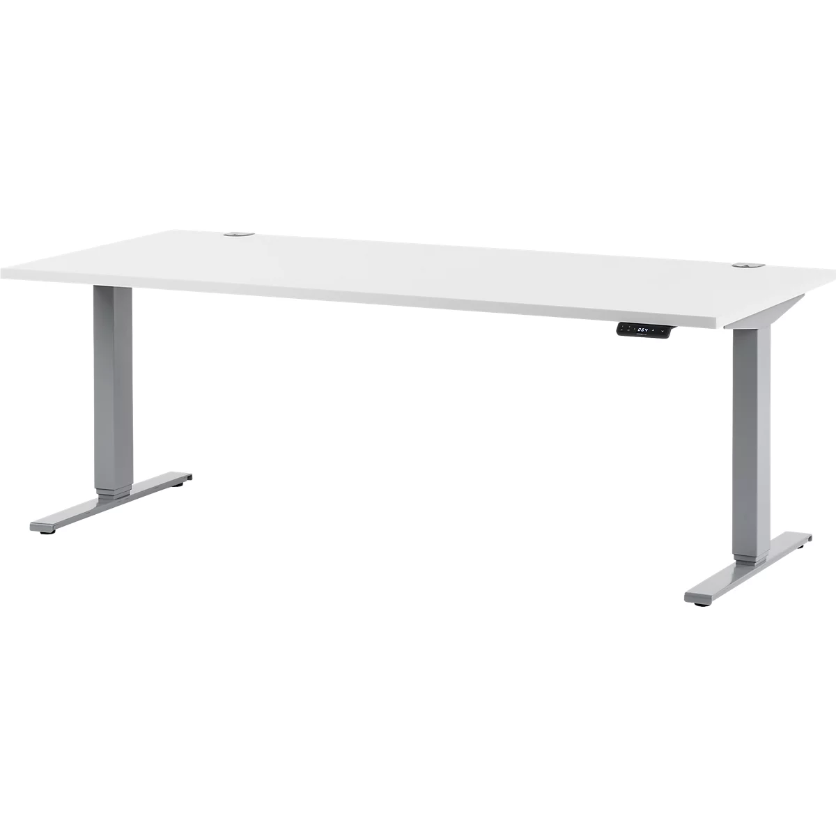 Schäfer Shop Escritorio Genius AERO FLEX, regulable eléctricamente en altura, rectangular, pie en T, ancho 1600 x fondo 800 x alto 620-1280 mm, aluminio blanco/blanco