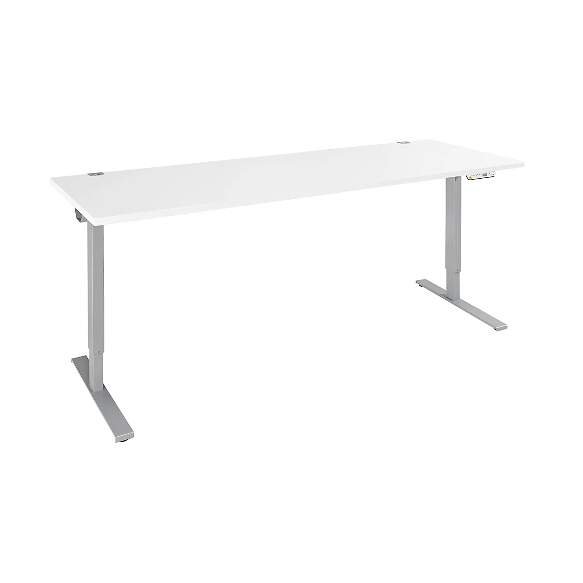 Schäfer Shop Escritorio Genius AERO FLEX, regulable eléctricamente en altura, rectangular, pie en T, ancho 2000 x fondo 800 x alto 620-1280 mm, aluminio blanco/blanco