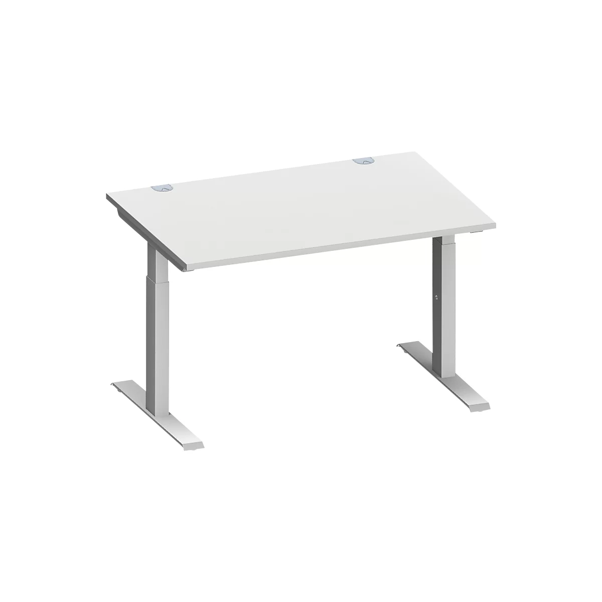 Schäfer Shop Escritorio Genius MODENA FLEX, rectangular, tubo rectangular con patas en T, An 1200 x P 800 x Al 650-850 mm, aluminio gris claro/blanco