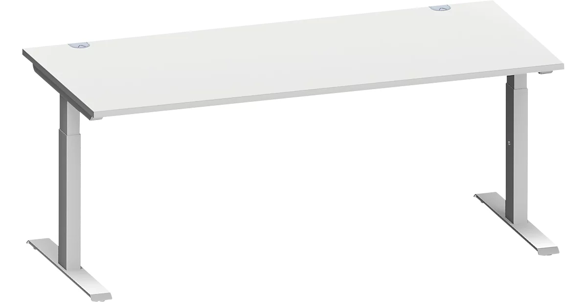 Schäfer Shop Escritorio Genius MODENA FLEX, rectangular, tubo rectangular con patas en T, An 1800 x P 800 x Al 650-850 mm, aluminio gris claro/blanco