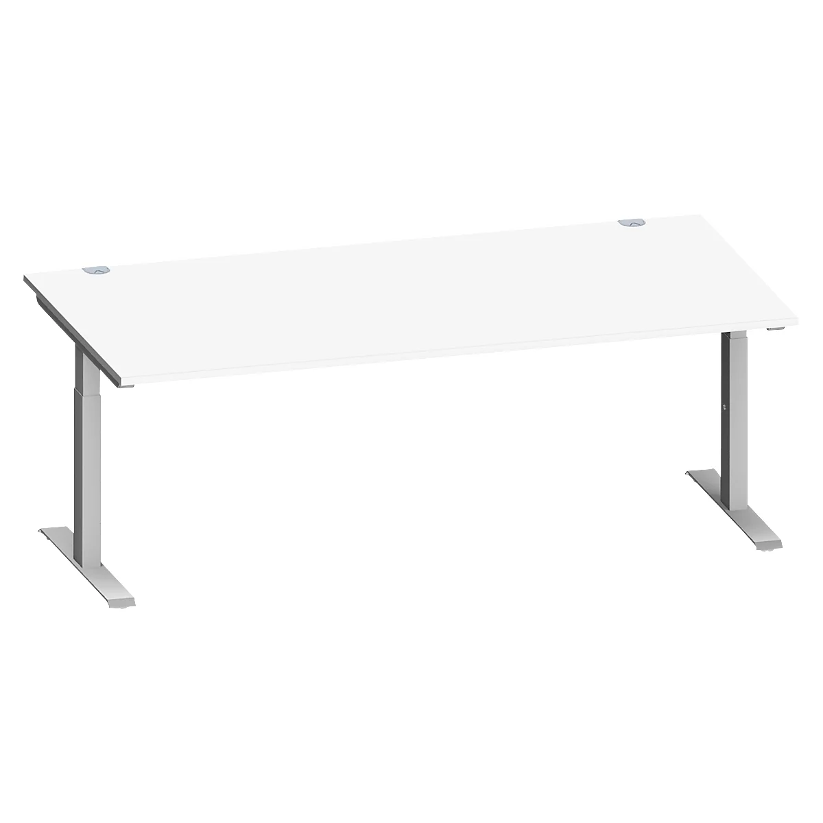 Schäfer Shop Escritorio Genius MODENA FLEX, rectangular, tubo rectangular con patas en T, An 2000 x Pr 1000 x Al 650-850 mm, aluminio blanco/blanco