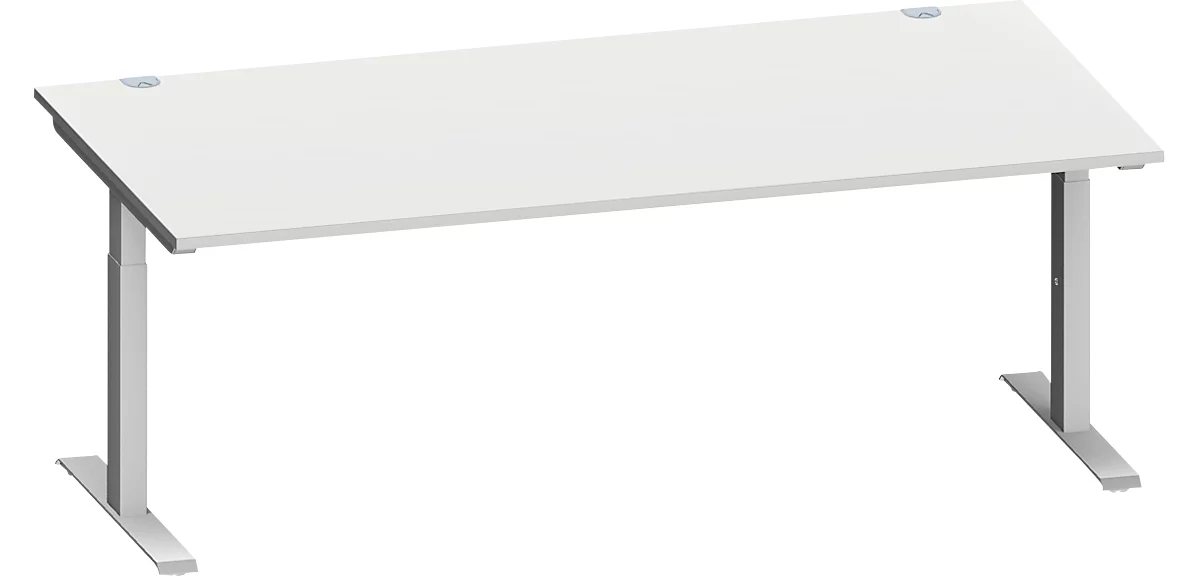 Schäfer Shop Escritorio Genius MODENA FLEX, rectangular, tubo rectangular con patas en T, An 2000 x Pr 1000 x Al 650-850 mm, aluminio gris claro/blanco