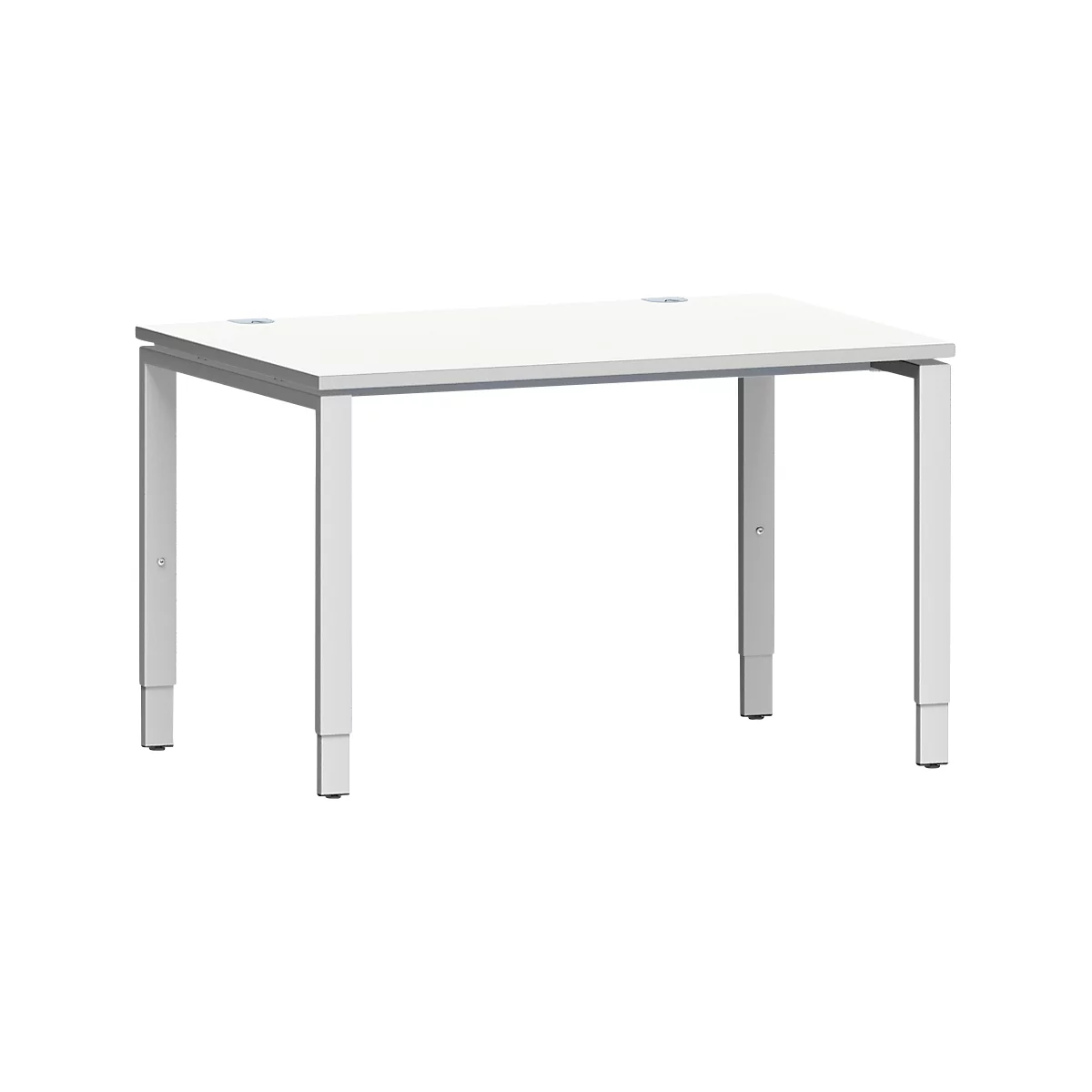 Schäfer Shop Escritorio Genius Modena Flex, rectangular, tubo rectangular de 4 patas, An 1200 x F 800 x Al 650-850 mm, aluminio gris claro/blanco