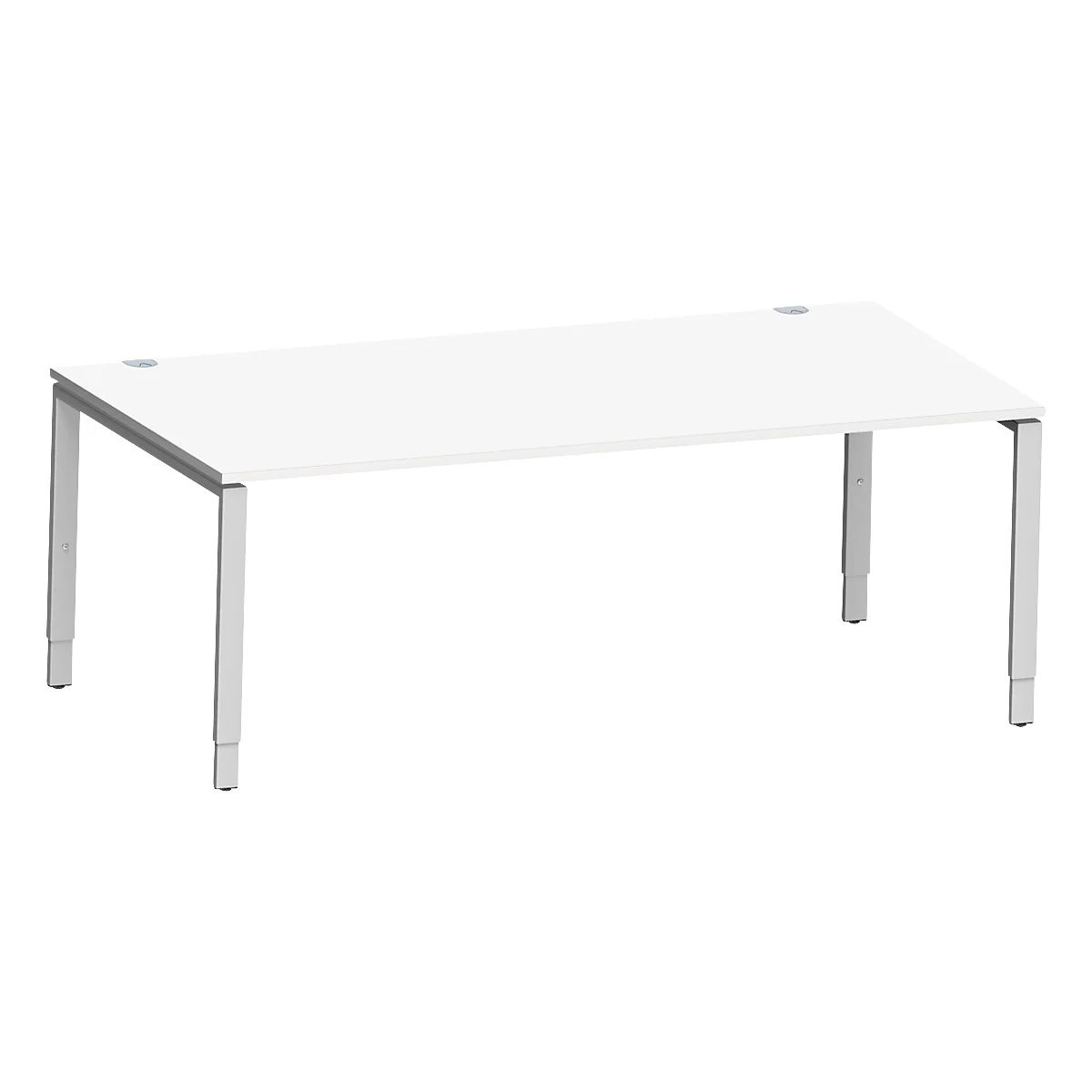 Schäfer Shop Escritorio Genius Modena Flex, rectangular, tubo rectangular de 4 patas, An 2000 x Pr 1000 x Al 650-850 mm, aluminio blanco/blanco