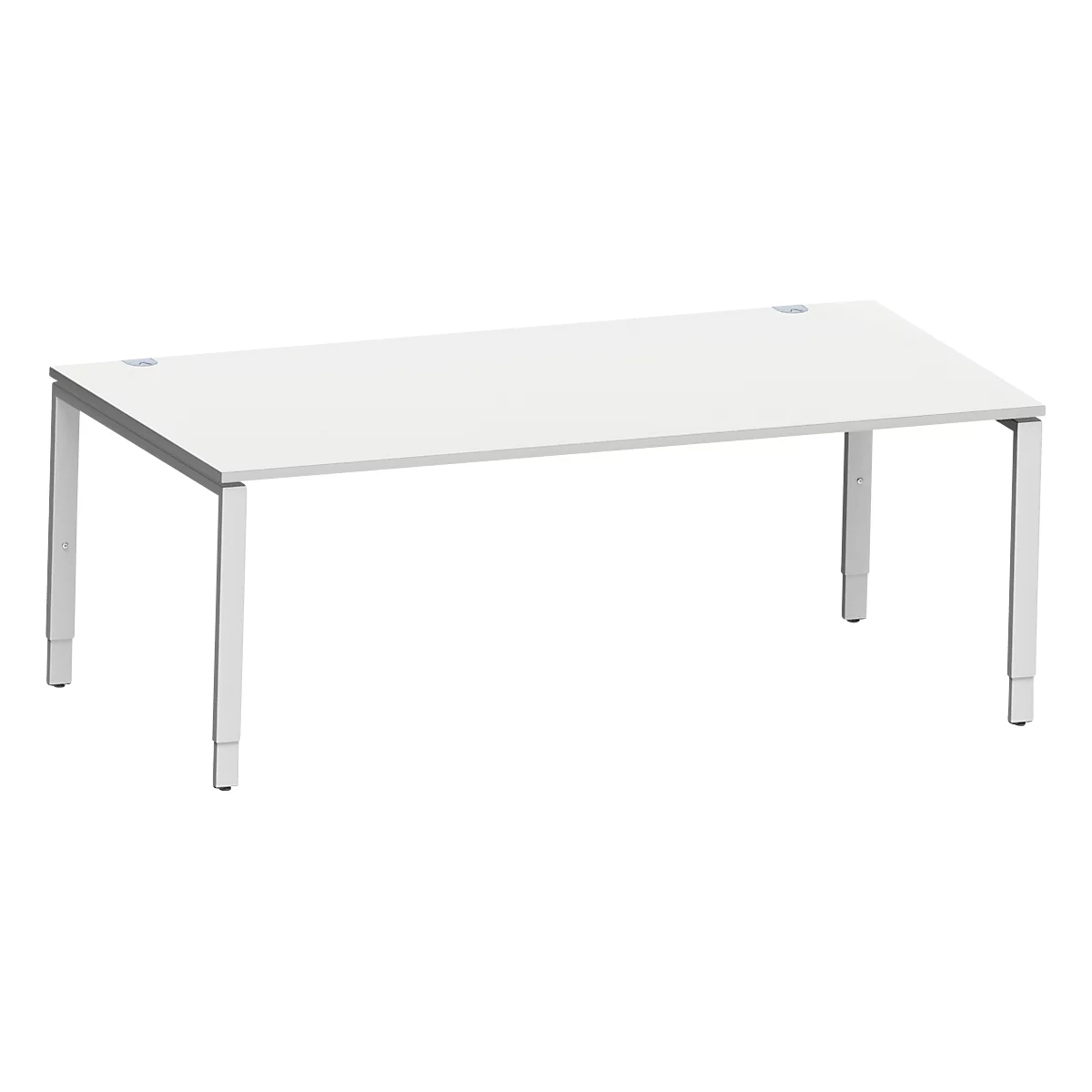 Schäfer Shop Escritorio Genius Modena Flex, rectangular, tubo rectangular de 4 patas, An 2000 x Pr 1000 x Al 650-850 mm, aluminio gris claro/blanco