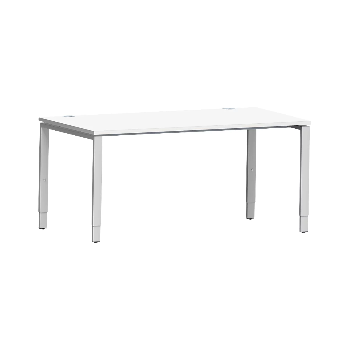 Schäfer Shop Escritorio Genius Modena Flex, rectangular, tubo rectangular de 4 patas, ancho 1600 x fondo 800 x alto 650-850 mm, aluminio blanco/blanco