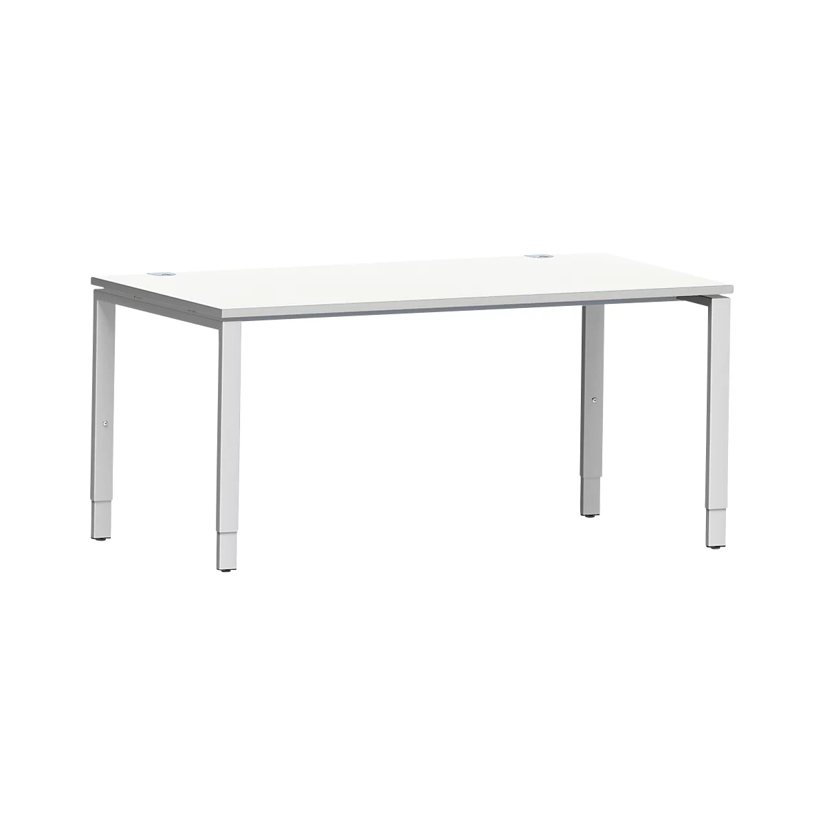 Schäfer Shop Escritorio Genius Modena Flex, rectangular, tubo rectangular de 4 patas, ancho 1600 x fondo 800 x alto 650-850 mm, aluminio gris claro/blanco