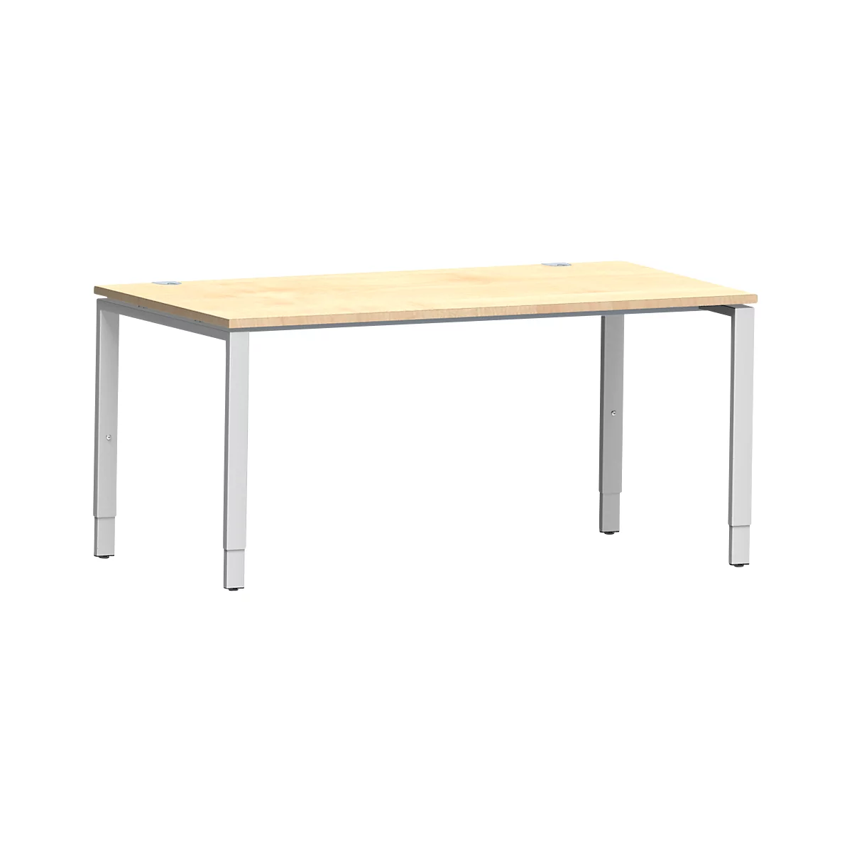 Schäfer Shop Escritorio Genius Modena Flex, rectangular, tubo rectangular de 4 patas, ancho 1600 x fondo 800 x alto 650-850 mm, arce/aluminio blanco