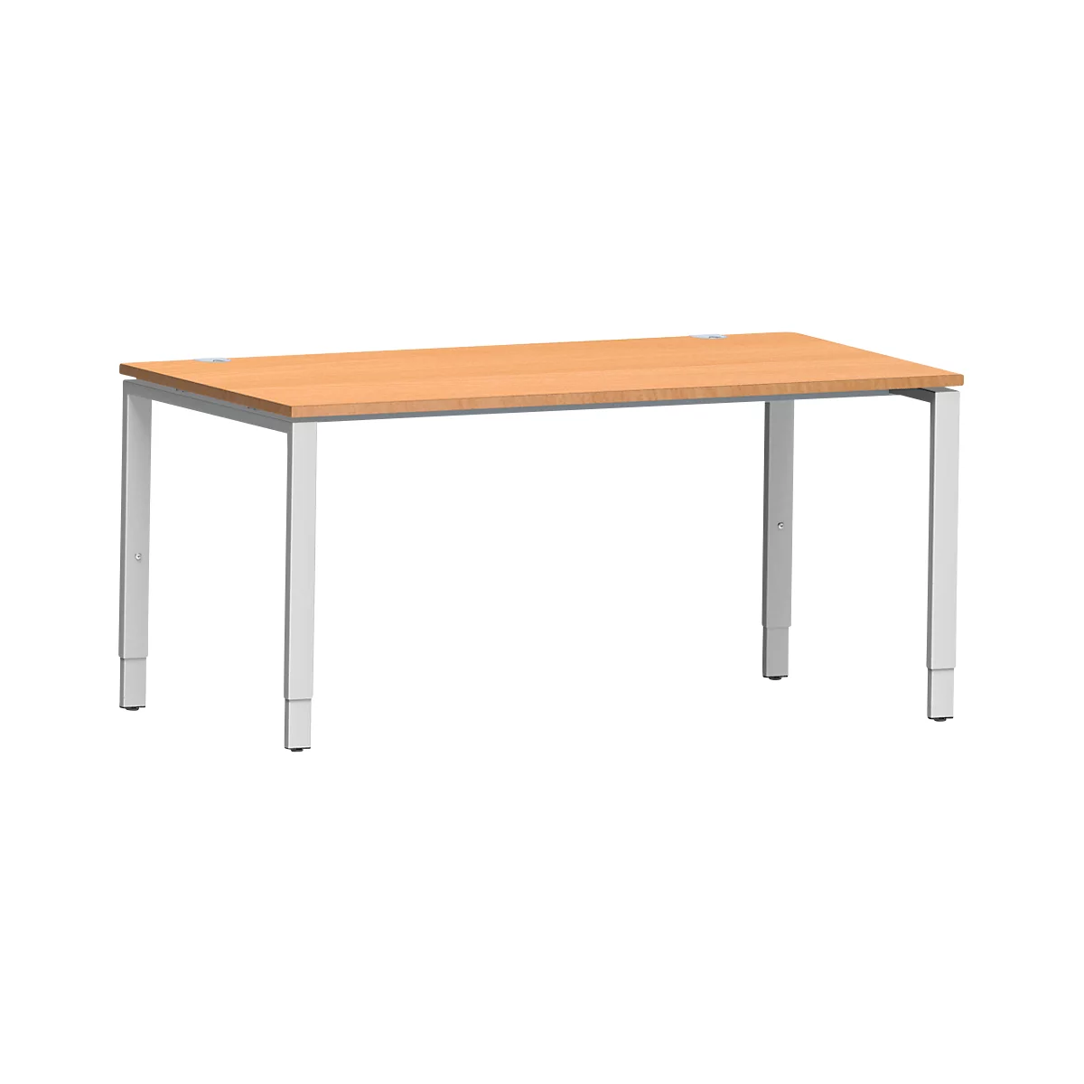 Schäfer Shop Escritorio Genius Modena Flex, rectangular, tubo rectangular de 4 patas, ancho 1600 x fondo 800 x alto 650-850 mm, haya/aluminio blanco