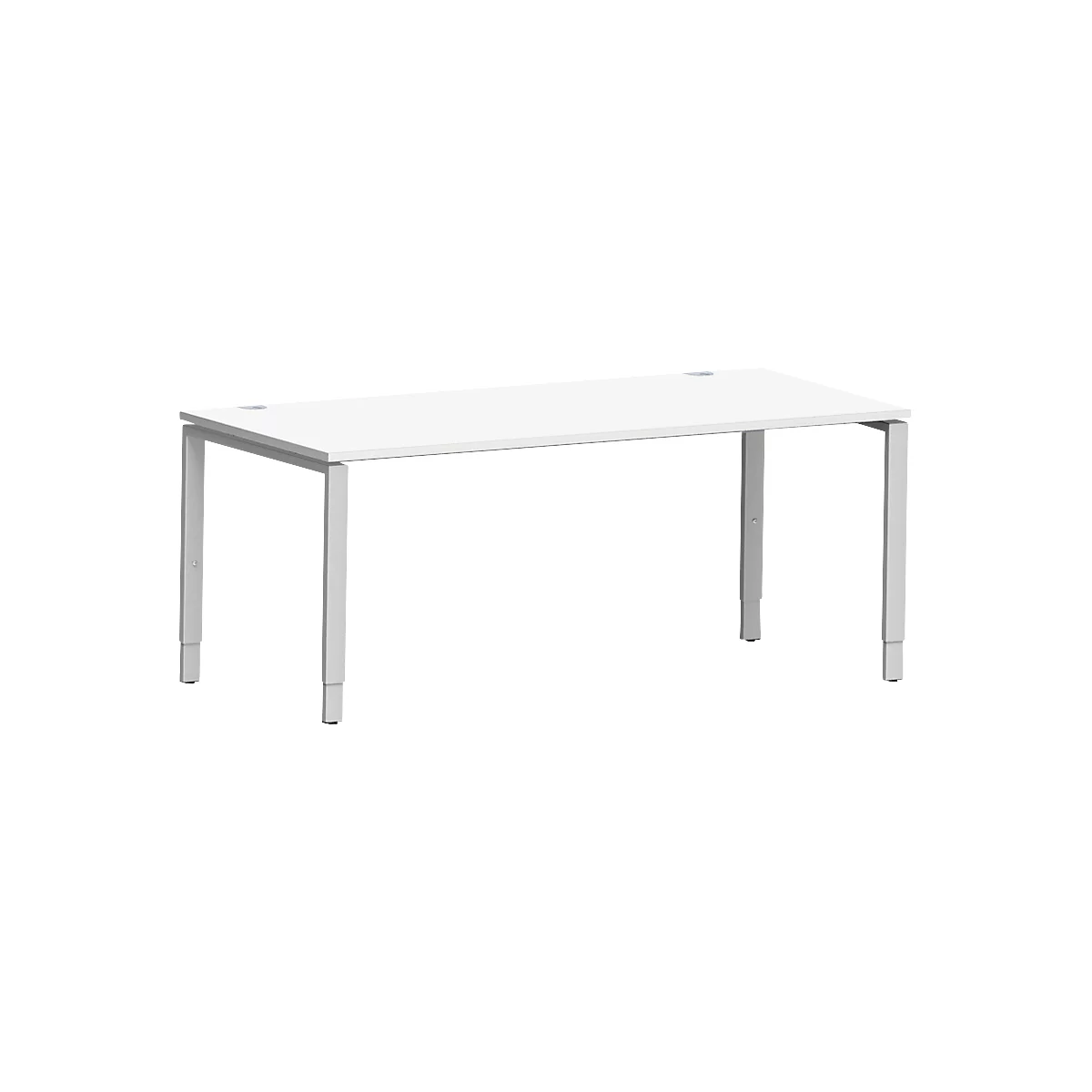 Schäfer Shop Escritorio Genius Modena Flex, rectangular, tubo rectangular de 4 patas, ancho 1800 x fondo 800 x alto 650-850 mm, aluminio blanco/blanco