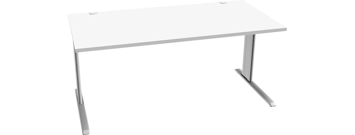 Schäfer Shop Escritorio puro PLANOVA BASIC, rectangular, pie en C, An 1600 x F 800 x Al 717 mm, aluminio blanco/blanco + canal para cables
