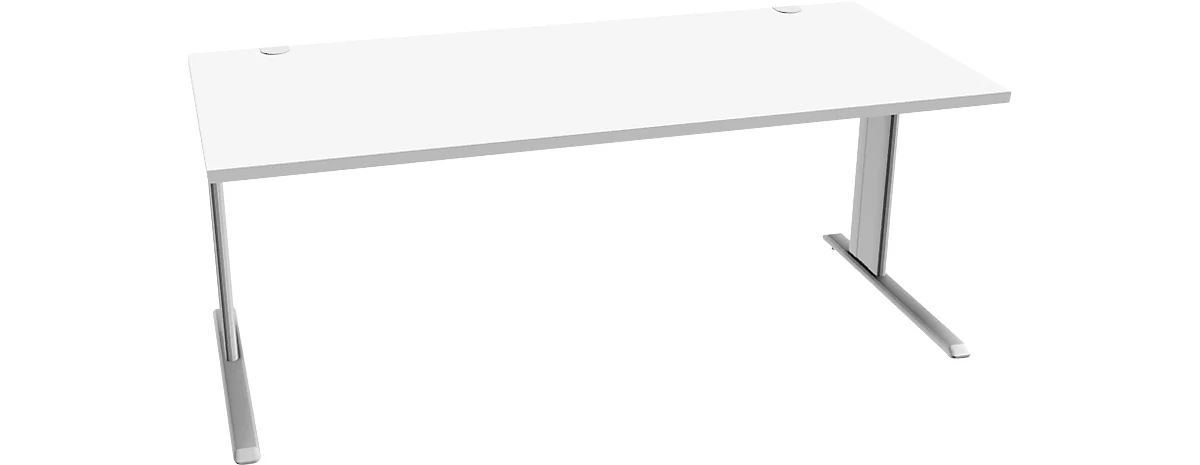 Schäfer Shop Escritorio puro PLANOVA BASIC, rectangular, pie en C, An 1800 x F 800 x Al 717 mm, aluminio blanco/blanco + canal para cables