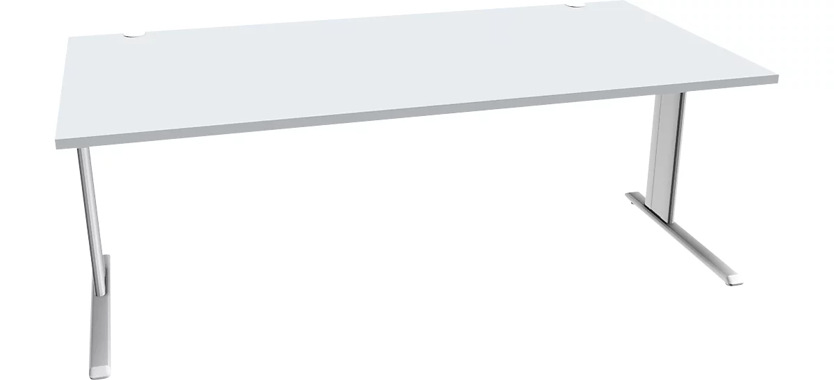 Schäfer Shop Escritorio puro PLANOVA BASIC, rectangular, pie en C, An 2000 x Pr 1000 x Al 717 mm, gris claro/blanco + canal para cables