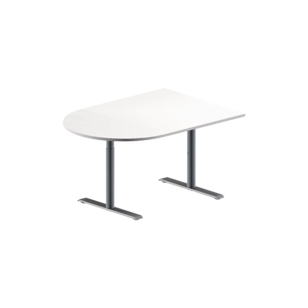 Schäfer Shop Genius 145277 - Table de réunion MODENA FLEX, hauteur ajustable, en forme de demi-cercle, pieds en T avec tubes ronds, l. 1400 x P 1000 mm, blanc 