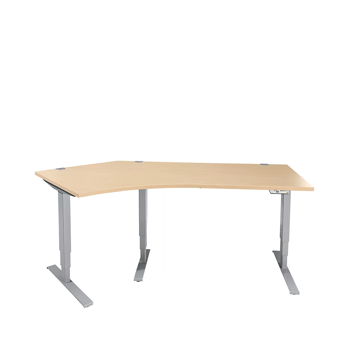 Schäfer Shop Genius AERO FLEX hoekbureau, elektrisch in hoogte verstelbaar, hoek 135° links, B 2165 mm, ahorn/blank aluminium + memoryplaat