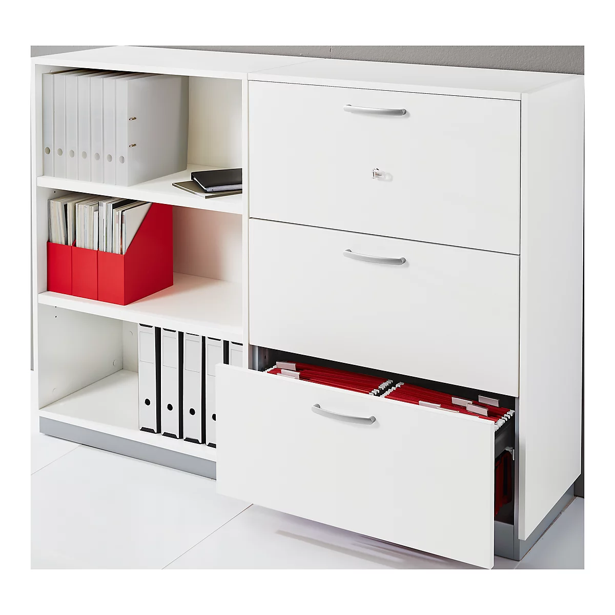 Schäfer Shop Genius archiefkast TETRIS SOLID, 3 OH, B 800 mm, afsluitbaar, met afdekplaat, alu wit/wit
