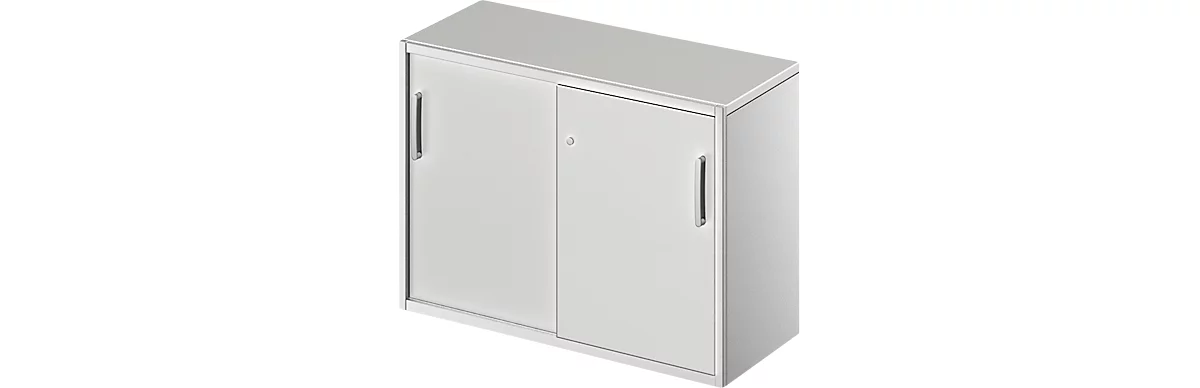Schäfer Shop Genius Armario auxiliar TETRIS SOLID, 2 AA, a la altura del escritorio, An 1000 mm, cubierta de 25 mm, gris luminoso/aluminio blanco