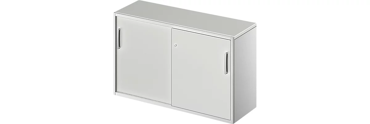 Schäfer Shop Genius Armario auxiliar TETRIS SOLID, 2 AA, a la altura del escritorio, An 1200 mm, cubierta de 25 mm, gris luminoso/aluminio blanco