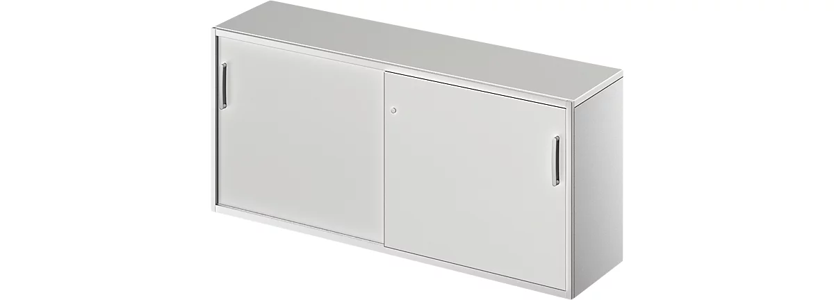 Schäfer Shop Genius Armario auxiliar TETRIS SOLID, 2 AA, a la altura del escritorio, An 1600 mm, cubierta de 25 mm, gris luminoso/aluminio blanco