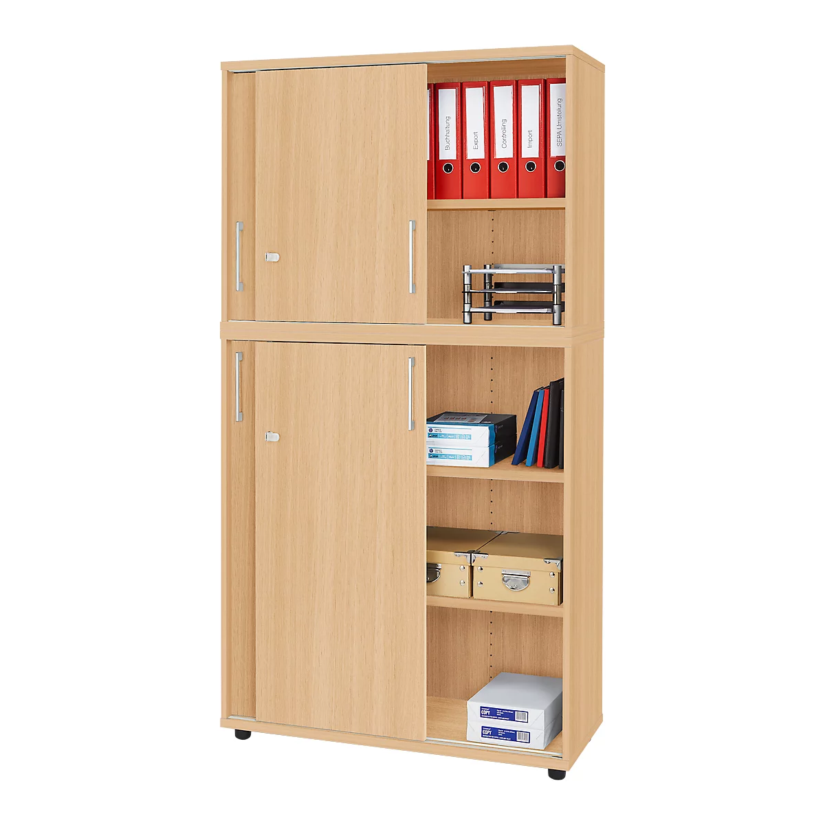 Schäfer Shop Genius Armario combinado, con 5 alturas de archivo, capacidad para máx. 60 archivadores estándar, acabado en arce 