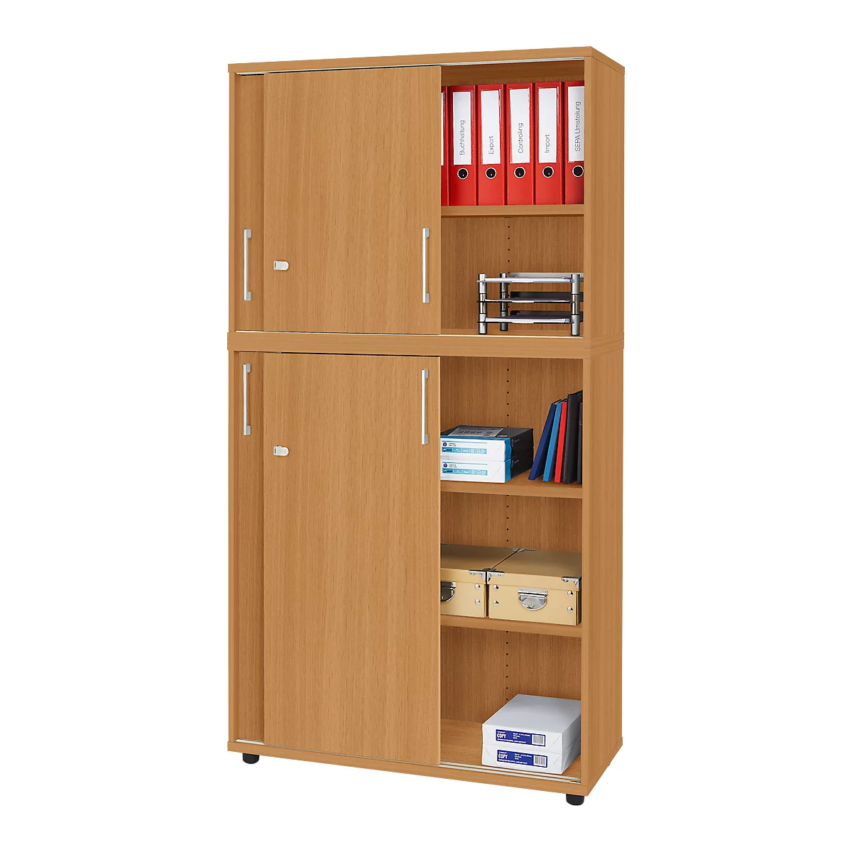 Schäfer Shop Genius Armario combinado, con 5 alturas de archivo, capacidad para máx. 60 archivadores estándar, acabado en haya 