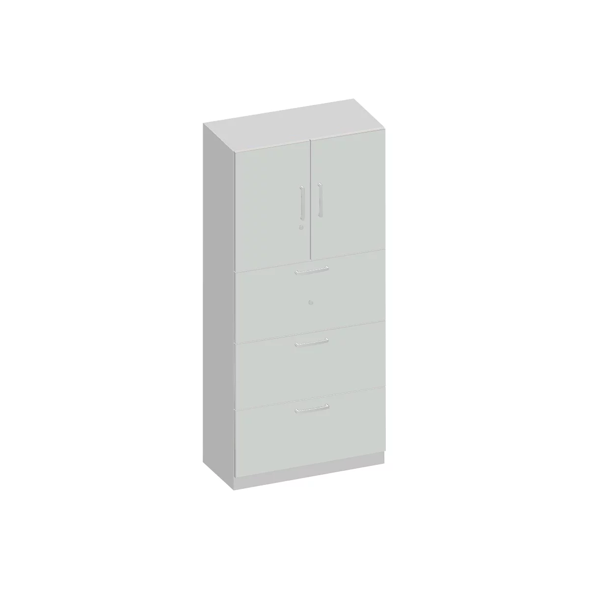 Schäfer Shop Genius Armario combinado TETRIS SOLID, 5 AA, An 800 mm, arriba puertas batientes, abajo archivadores colgantes extraíbles, plata/aluminio blanco