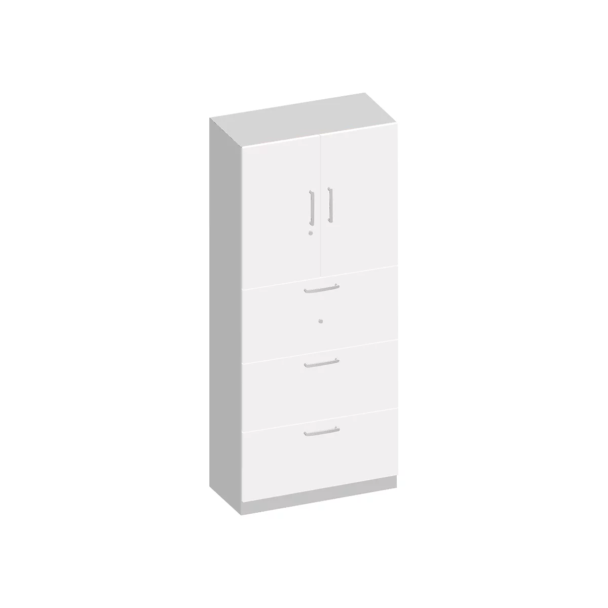 Schäfer Shop Genius Armario combinado TETRIS SOLID, 6 AA, An 800 mm, arriba puertas batientes, abajo archivadores colgantes extraíbles, blanco/aluminio blanco