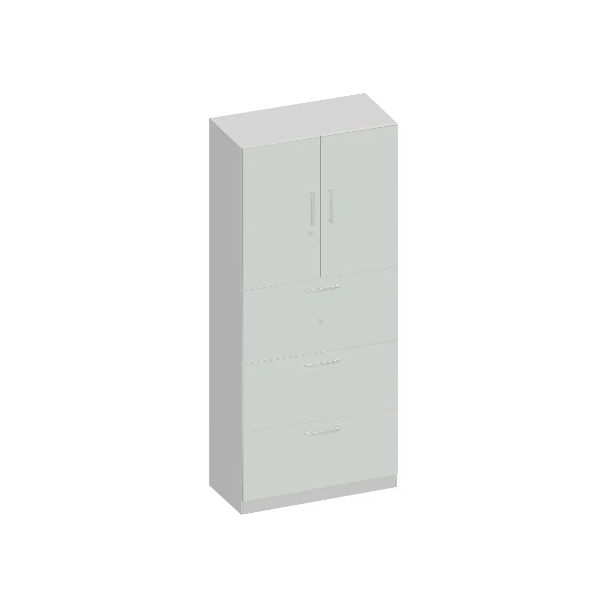 Schäfer Shop Genius Armario combinado TETRIS SOLID, 6 AA, An 800 mm, arriba puertas batientes, abajo archivadores colgantes extraíbles, plata/aluminio blanco