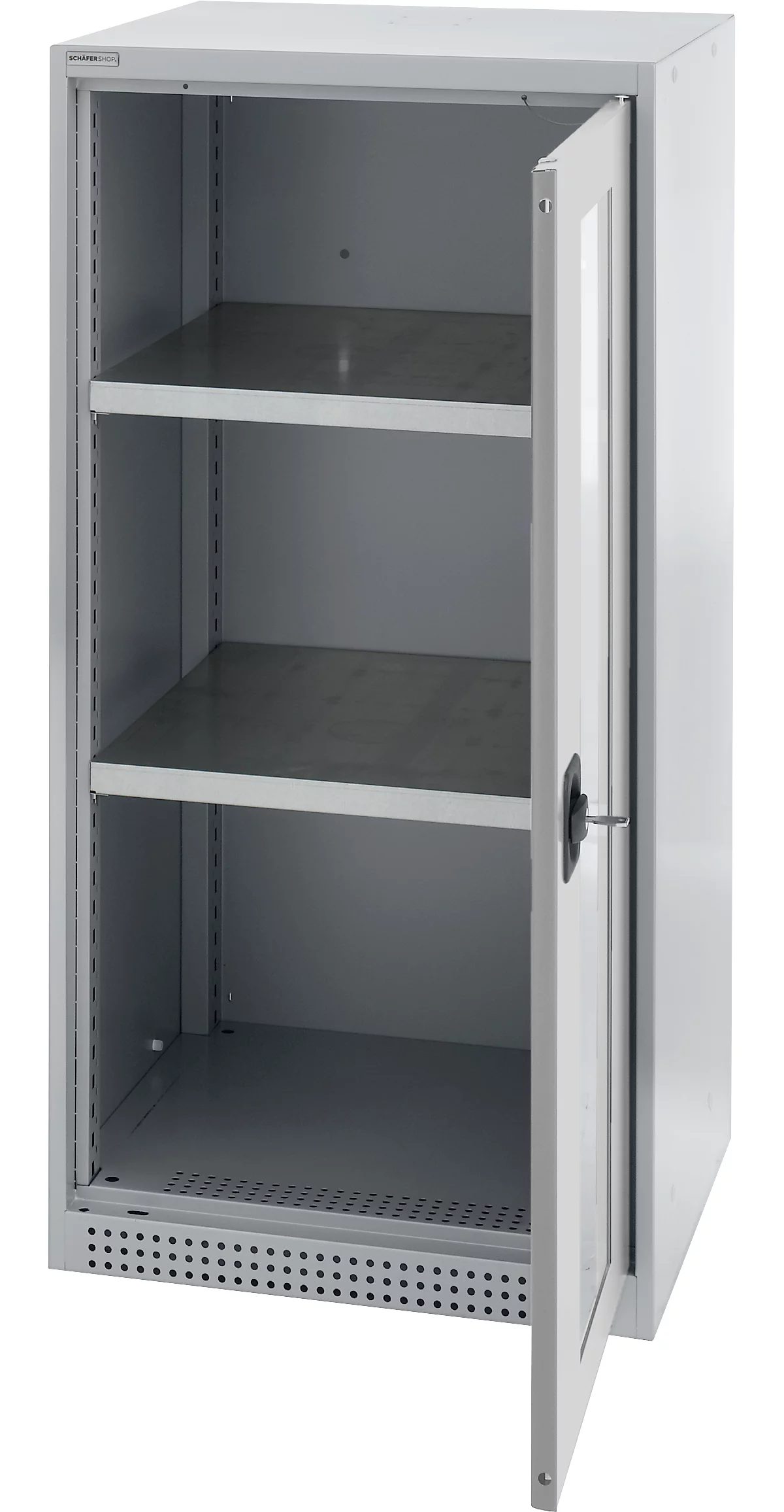 Schäfer Shop Genius armario con puerta abatible FS, acero, ventana, agujeros de ventilación, A 545 x P 520 x A 1105 mm, 3 OH, aluminio blanco/aluminio blanco, hasta 150 kg