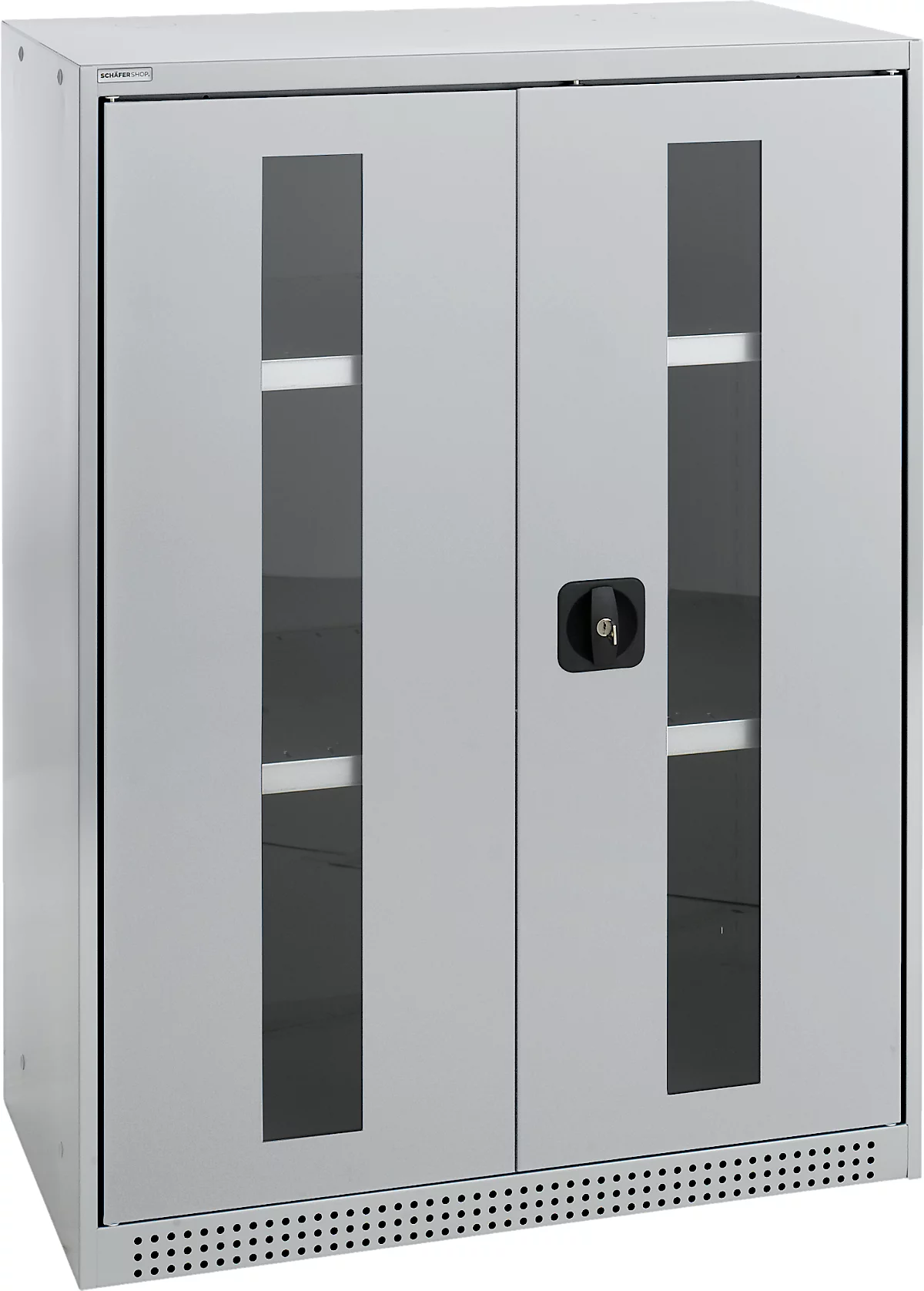 Schäfer Shop Genius armario con puerta abatible FS, acero, ventanilla, agujeros de ventilación, A 810 x P 520 x A 1105 mm, 3 OH, aluminio blanco/aluminio blanco, hasta 180 kg