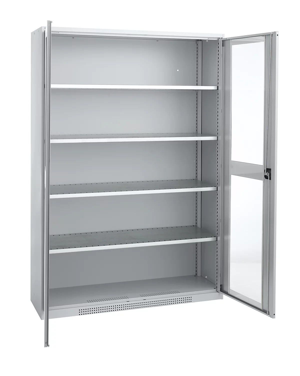 Schäfer Shop Genius armario con puerta giratoria FS, acero, mirilla, agujeros de ventilación, An 1343 x P 520 x Al 1950 mm, 5 OH, aluminio blanco/aluminio blanco, hasta 750 kg 