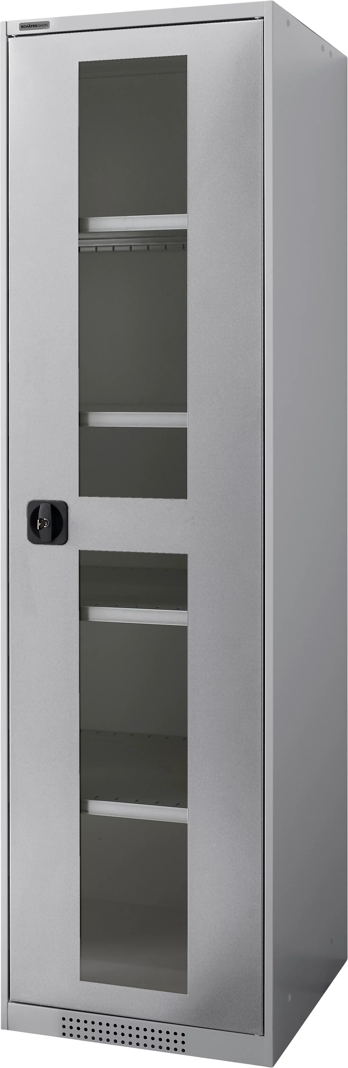 Schäfer Shop Genius armario con puerta giratoria FS, acero, mirilla, agujeros de ventilación, AN 545 x F 520 x AL 1950 mm, 5 OH, aluminio blanco/aluminio blanco, hasta 250 kg 