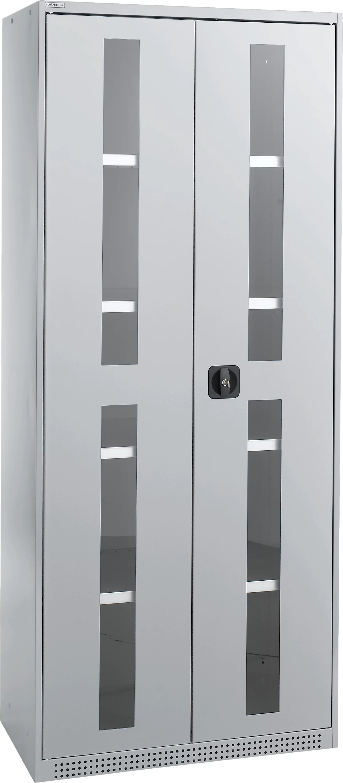 Schäfer Shop Genius armario con puerta giratoria FS, acero, mirilla, agujeros de ventilación, An 810 x Pr 520 x Al 1950 mm, 5 OH, aluminio blanco/aluminio blanco, hasta 300 kg 