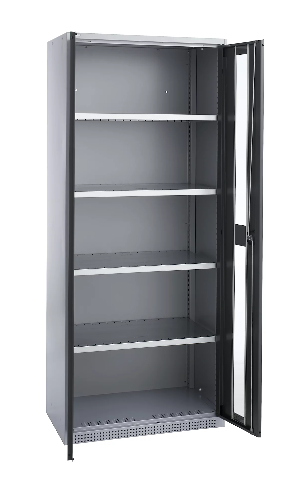 Schäfer Shop Genius armario con puerta giratoria FS, acero, mirilla, agujeros de ventilación, An 810 x Pr 520 x Al 1950 mm, 5 OH, aluminio blanco/gris antracita, hasta 300 kg 