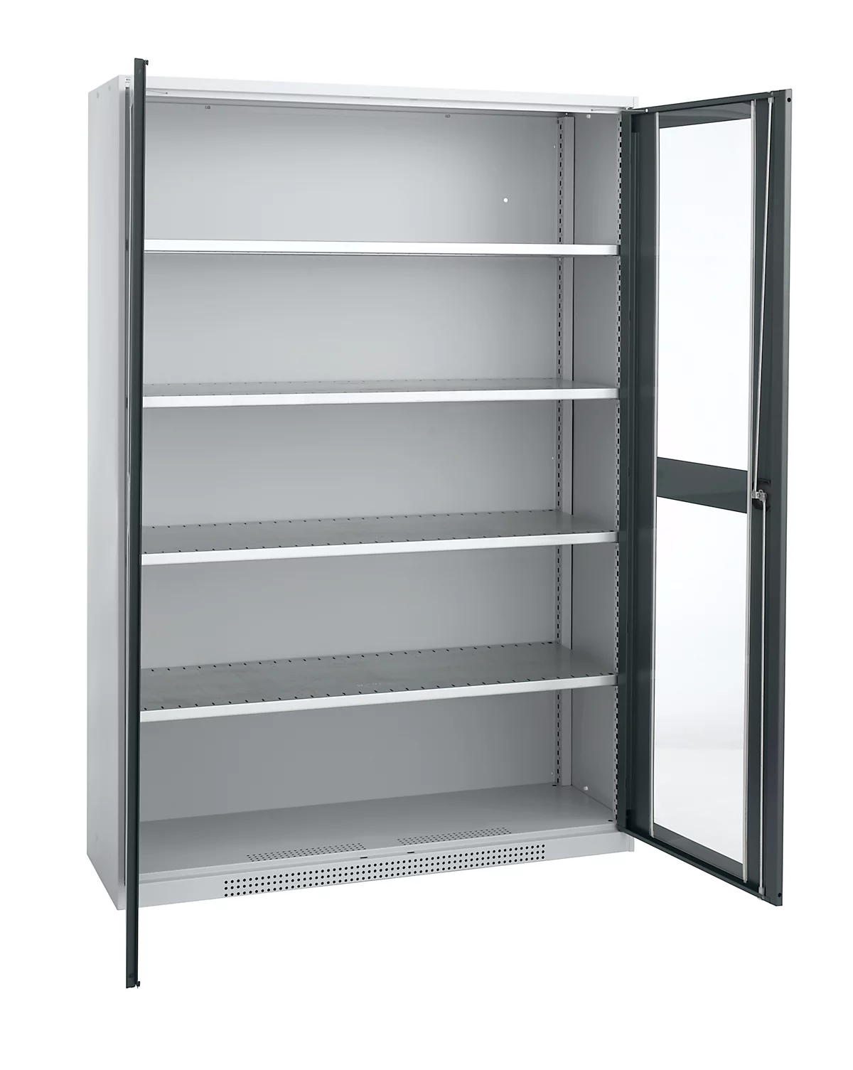 Schäfer Shop Genius armario con puerta giratoria FS, acero, ventana, orificios de ventilación, ancho 1343 x fondo 520 x alto 1950 mm, 5 OH, aluminio blanco/gris antracita, hasta 750 kg 