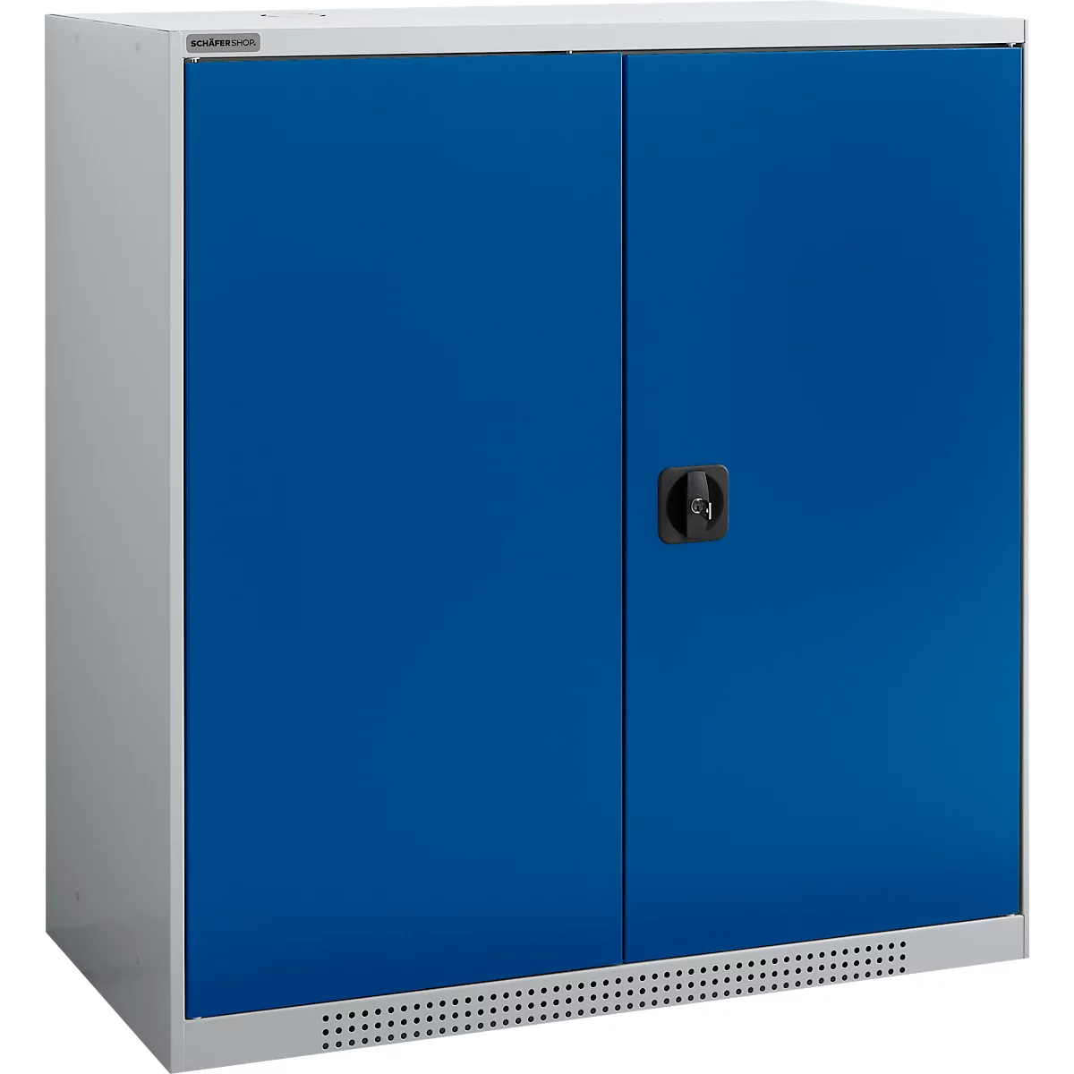 Schäfer Shop Genius armario de doble puerta FS, acero, con agujeros de ventilación, A 1055 x P 520 x A 1105 mm, 3 OH, aluminio blanco/ azul genciana, hasta 300 kg