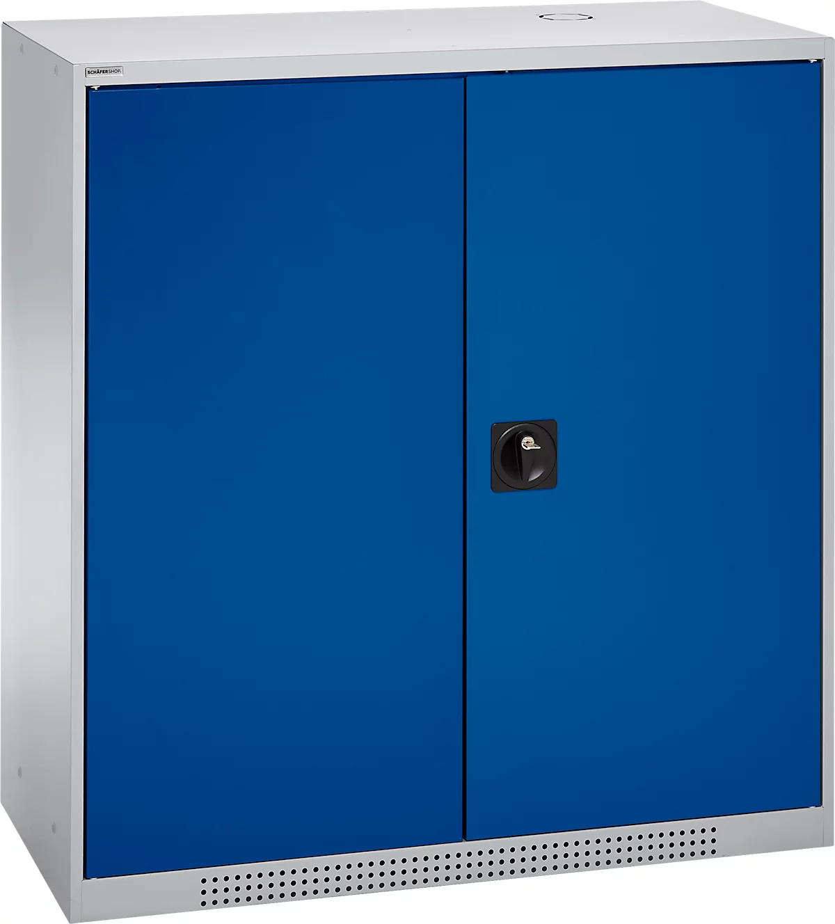 Schäfer Shop Genius armario de doble puerta FS, acero, con agujeros de ventilación, A 1055 x P 520 x A 1105 mm, 3 OH, aluminio blanco/ azul genciana, hasta 300 kg