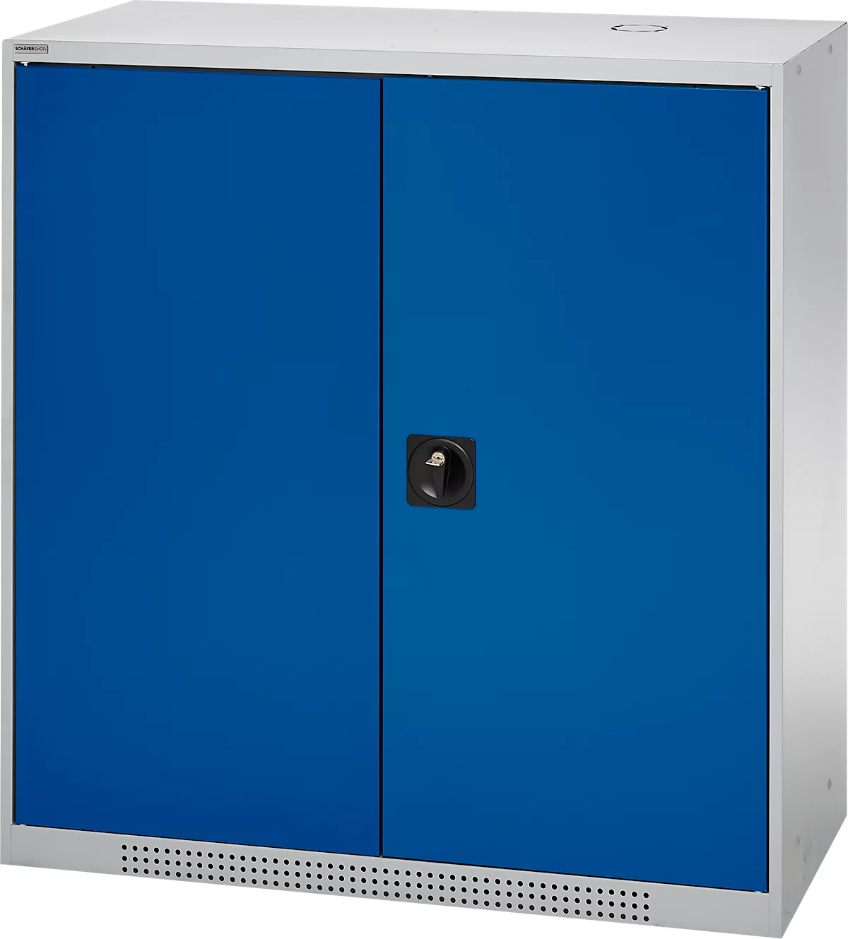 Schäfer Shop Genius armario de doble puerta FS, acero, con agujeros de ventilación, A 1055 x P 520 x A 1105 mm, 3 OH, aluminio blanco/ azul genciana, hasta 300 kg