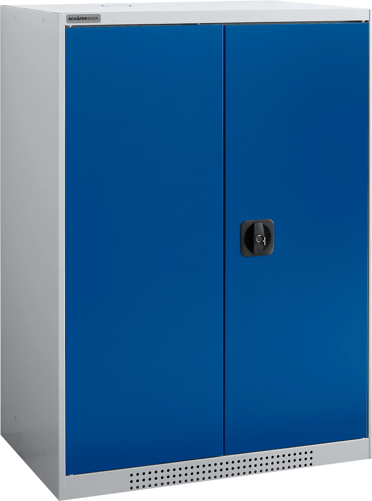 Schäfer Shop Genius armario de doble puerta FS, acero, con agujeros de ventilación, A 810 x P 520 x A 1105 mm, 3 OH, aluminio blanco/ azul genciana, hasta 180 kg